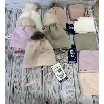 Шапка с шарфом AGBO Вязаный  Стразы Дев, Зима Бубон  K-28(Rosalina)