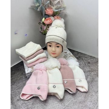 Комплект шапка и шарф  Вязаный   Дев, Зима Бубон 1-2г (40-48cm) 26005