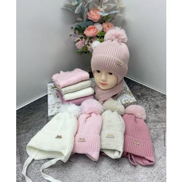 Комплект шапка и шарф  Вязаный   Дев, Зима Бубон 1-2г (40-48cm) 26009