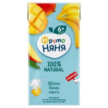 Сок Фруто няня яблоко,банан, манго с мякотью 200мл с 6 месяцев