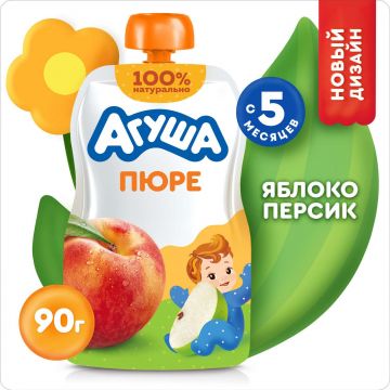 Пюре Агуша Дой-пак яблоко, персик 90г с 5 месяцев