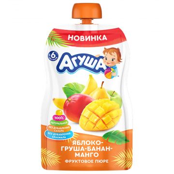 Пюре Агуша Дой-пак яблоко, груша, банан, манго 90г с 6 месяцев