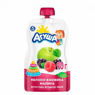 Пюре Агуша Дой-пак яблоко, ежевика, малина 90г с 5 месяцев