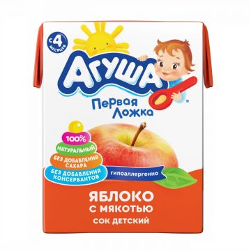Сок Агуша яблоко с мякотью 200мл с 4 месяцев